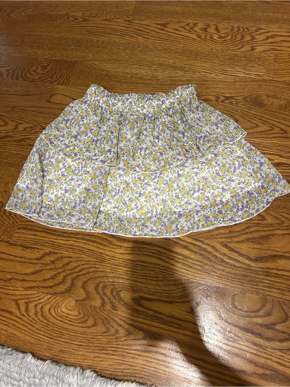 Katie J NYC Tween Tiered Floral Mini Skirt - Size Large, Yellow & Purple